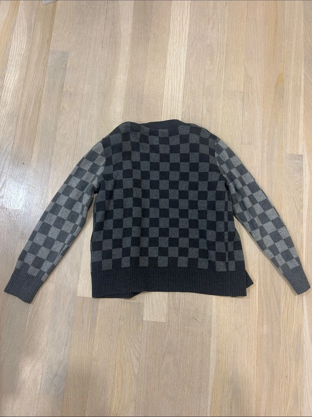 GAP Black and Gray Checkerboard Cardigan Sweater